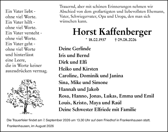 Traueranzeige von Horst Kaffenberger von Darmstädter Echo