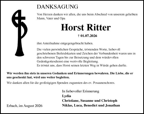 Traueranzeige von Horst Ritter von Wiesbadener Kurier