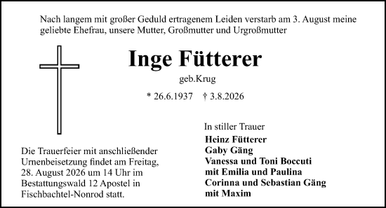 Traueranzeige von Inge Fütterer von Darmstädter Echo