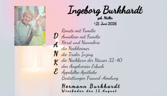 Traueranzeige von Ingeborg Burkhardt von Wiesbadener Kurier