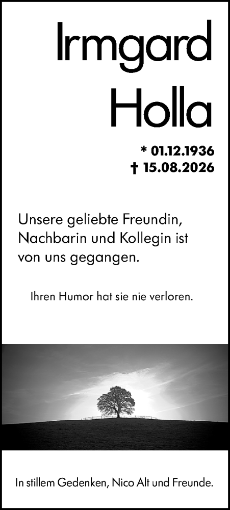Traueranzeige von Irmgard Holla von Darmstädter Echo