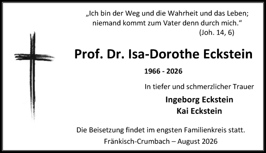 Traueranzeige von Isa-Dorothe Eckstein von Odenwälder Echo