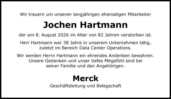 Traueranzeige von Jochen Hartmann von Darmstädter Echo