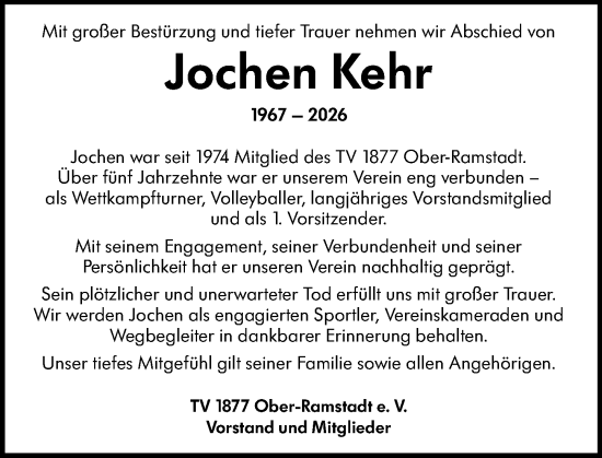 Traueranzeige von Jochen Kehr von Darmstädter Echo