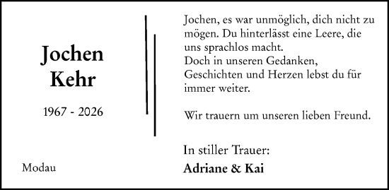 Traueranzeige von Jochen Kehr von Darmstädter Echo