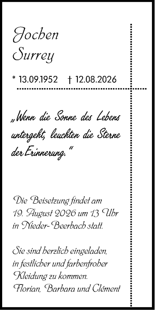 Traueranzeige von Jochen Surrey von Darmstädter Echo