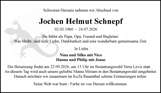 Traueranzeige von Jochen Helmut Schnepf von Wiesbadener Kurier