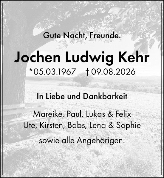 Traueranzeige von Jochen Ludwig Kehr von Darmstädter Echo
