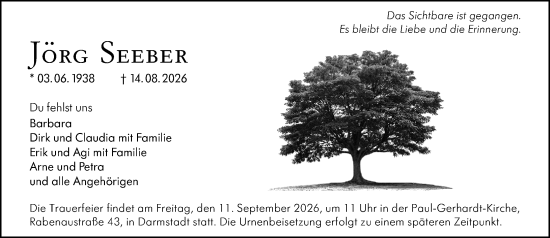 Traueranzeige von Jörg Seeber von Darmstädter Echo