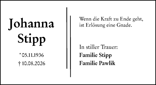 Traueranzeige von Johanna Stipp von Wiesbadener Kurier