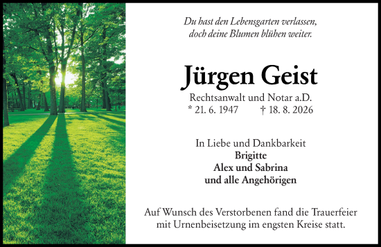 Traueranzeige von Jürgen Geist von Groß-Gerauer Echo