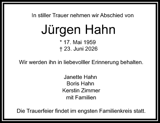Traueranzeige von Jürgen Hahn von Groß-Gerauer Echo