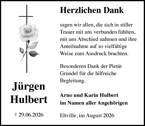 Traueranzeige von Jürgen Hulbert von Rheingau Kurier
