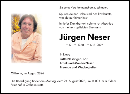 Traueranzeige von Jürgen Neser von Nassauische Neue Presse