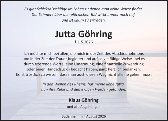 Traueranzeige von Jutta Göhring von Allgemeine Zeitung Mainz