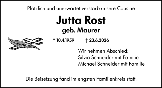 Traueranzeige von Jutta Rost von Wiesbadener Kurier