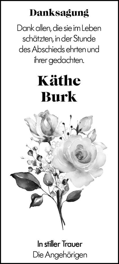 Traueranzeige von Käthe Burk von Dill Block