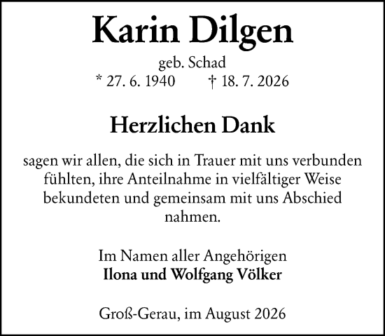 Traueranzeige von Karin Dilgen von Groß-Gerauer Echo