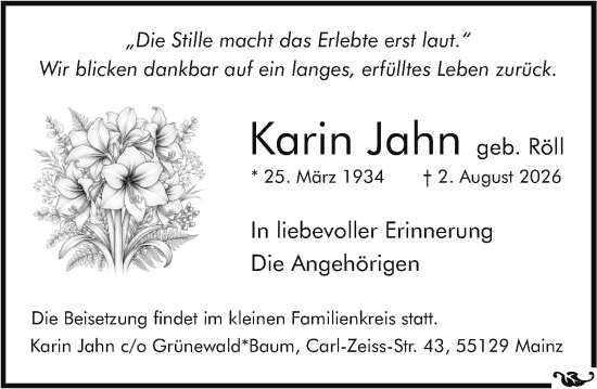 Traueranzeige von Karin Jahn von Wiesbadener Kurier