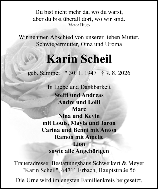 Traueranzeige von Karin Scheil von Odenwälder Echo