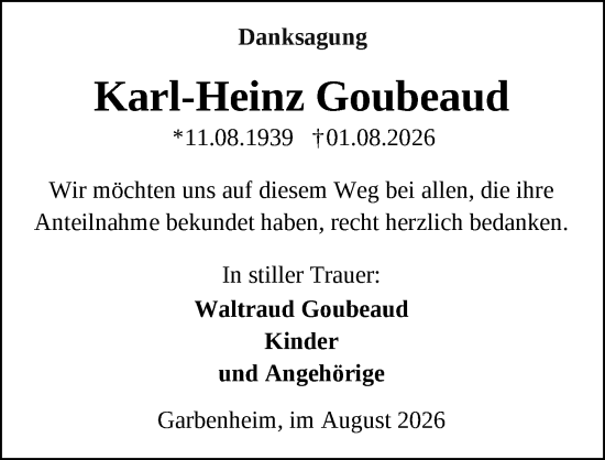Traueranzeige von Karl-Heinz Goubeaud von Wetzlarer Neue Zeitung