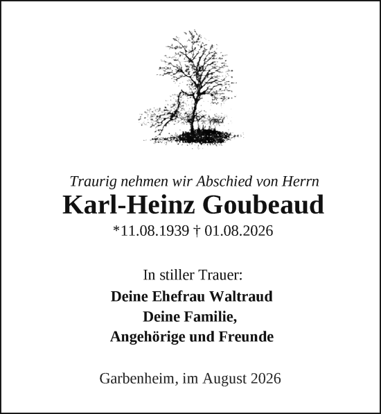 Traueranzeige von Karl-Heinz Goubeaud von Wetzlarer Neue Zeitung