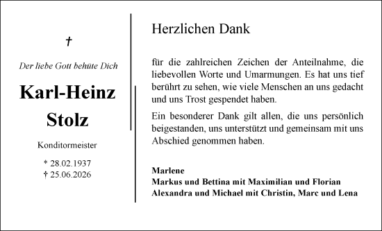 Traueranzeige von Karl-Heinz Stolz von Allgemeine Zeitung Mainz