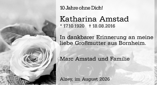 Traueranzeige von Katharina Amstad von Allgemeine Zeitung Alzey
