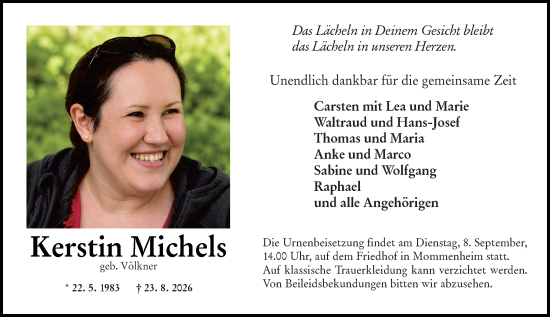 Traueranzeige von Kerstin Michels von Allgemeine Zeitung Mainz