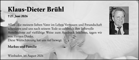 Traueranzeige von Klaus-Dieter Brühl von Wiesbadener Kurier