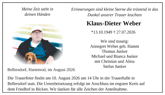 Traueranzeige von Klaus-Dieter Weber von Dill Block