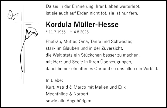 Traueranzeige von Kordula Müller-Hesse von Rüsselsheimer Echo
