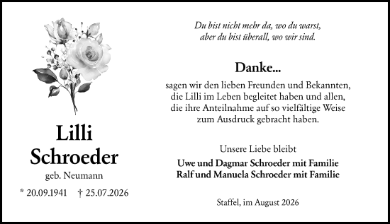 Traueranzeige von Lilli Schroeder von Nassauische Neue Presse