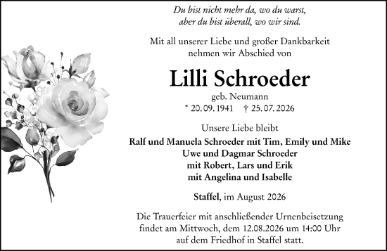 Traueranzeige von Lilli Schroeder von Nassauische Neue Presse