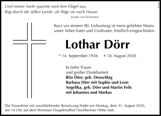 Traueranzeige von Lothar Dörr von Wormser Zeitung