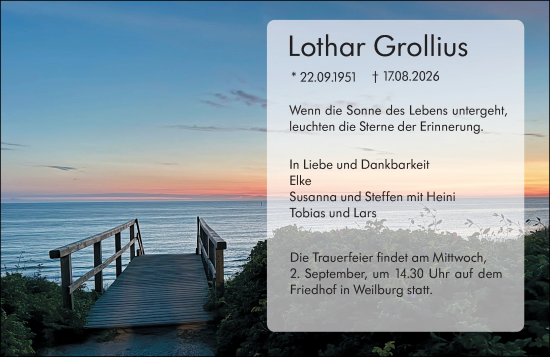 Traueranzeige von Lothar Grollius von Weilburger Tageblatt