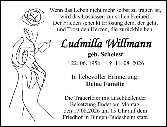 Traueranzeige von Ludmilla Willmann von Allgemeine Zeitung Rheinhessen-Nahe