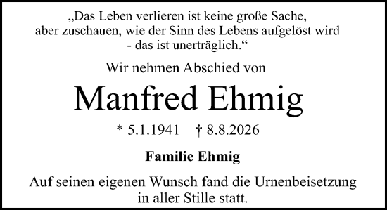 Traueranzeige von Manfred Ehmig von Darmstädter Echo