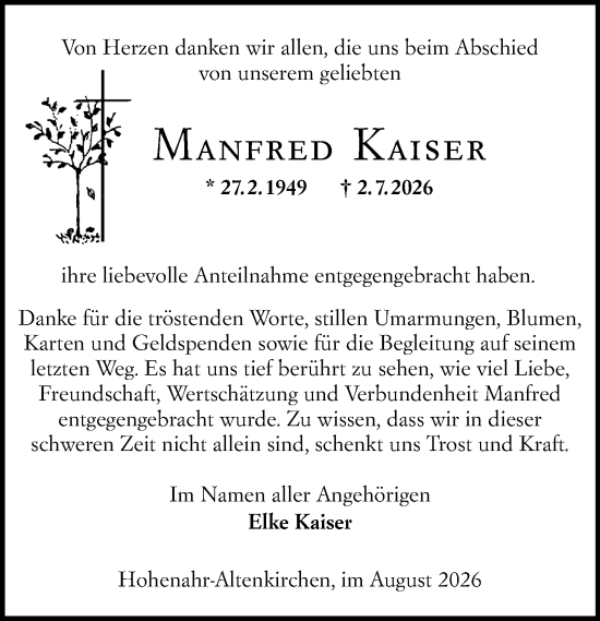 Traueranzeige von Manfred Kaiser von Wetzlarer Neue Zeitung