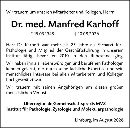Traueranzeige von Manfred Karhoff von Nassauische Neue Presse