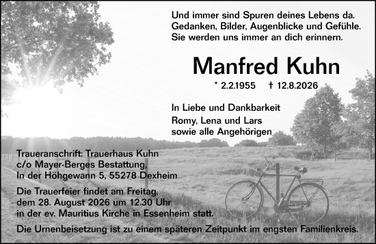 Traueranzeige von Manfred Kuhn von Allgemeine Zeitung Mainz
