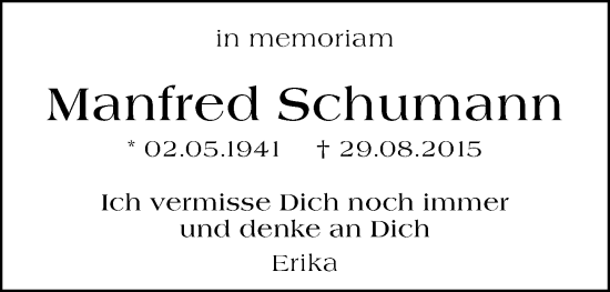 Traueranzeige von Manfred Schumann von Darmstädter Echo