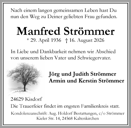Traueranzeige von Manfred Strömmer von Dill Block