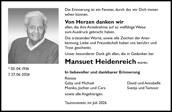 Traueranzeige von Mansuet Heidenreich von Wiesbadener Kurier