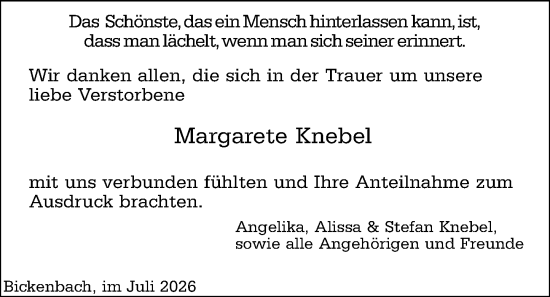 Traueranzeige von Margarete Knebel von Darmstädter Echo