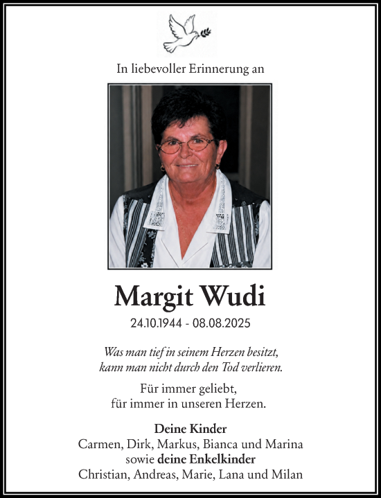 Traueranzeige von Margit Wudi von Rüsselsheimer Echo