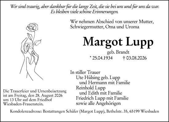 Traueranzeige von Margot Lupp von Wiesbadener Kurier