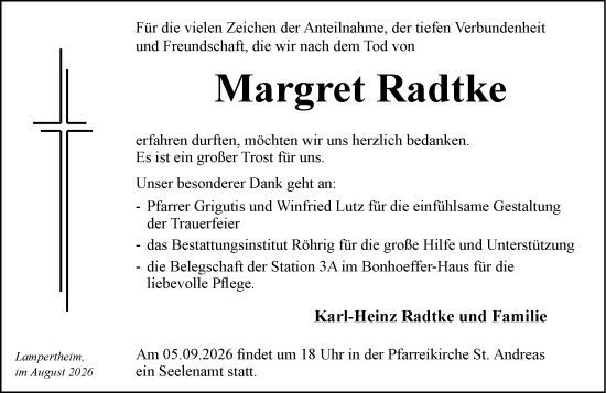 Traueranzeige von Margret Radtke von Starkenburger Echo