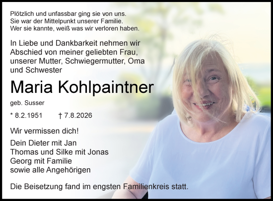 Traueranzeige von Maria Kohlpaintner von Dieburger Anzeiger/Groß-Zimmerner Lokal-Anzeiger