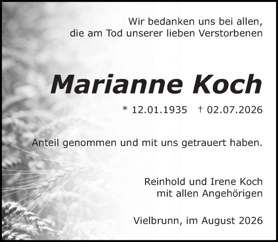 Traueranzeige von Marianne Koch von Odenwälder Echo
